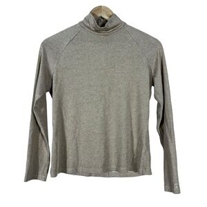 St. John Sport Marie Gray Metallic Mock Neck Top Gold Shimmer Raglan Size S